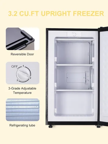 Vista 9 de Congelador vertical compacto de 3.0 pies cúbicos Mini congelador de una sola puerta Congelador Plata