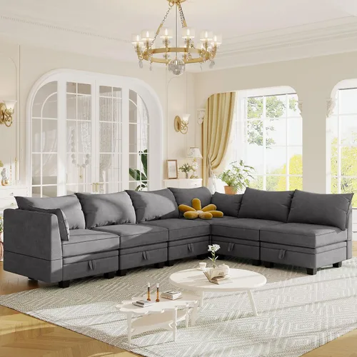 Vista 13 de Moderno sofá modular grande en forma de U, sofá cama convertible con diván reversible para sala de estar, asiento de almacenamiento, adecuado