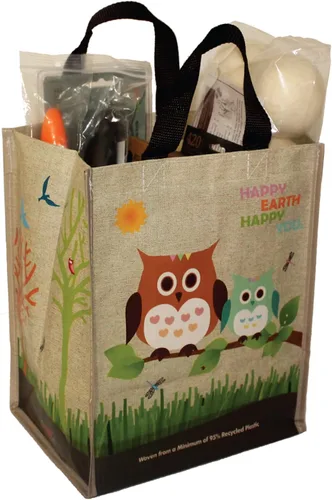Vista 4 de Juego combinado laminado XL y mini bolsas de compras reutilizables tejidas para comestibles, hechas con un mínimo de 95% de plástico reciclado