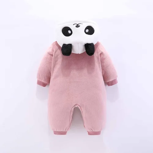Vista 4 de Mameluco unisex con capucha para bebé recién nacido, diseño de panda de dibujos animados, para invierno, Navidad, cálido, con capucha