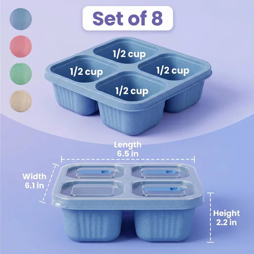 Vista 2 de Cididu Paquete de 8 cajas de almuerzo para aperitivos, 4 compartimentos, contenedor de almacenamiento de alimentos dividido reutilizable apilable