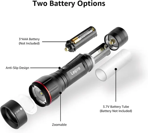 Vista 3 de Lepro Linterna LED con clip, linterna LE2050 de alto lúmenes, 5 modos de iluminación, zoomable, impermeable, linternas ligeras para emergencias
