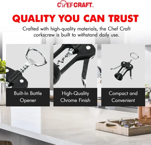 Vista 6 de Chef Craft Select Sacacorchos de metal con alas, 16,5 cm, negro y cromo