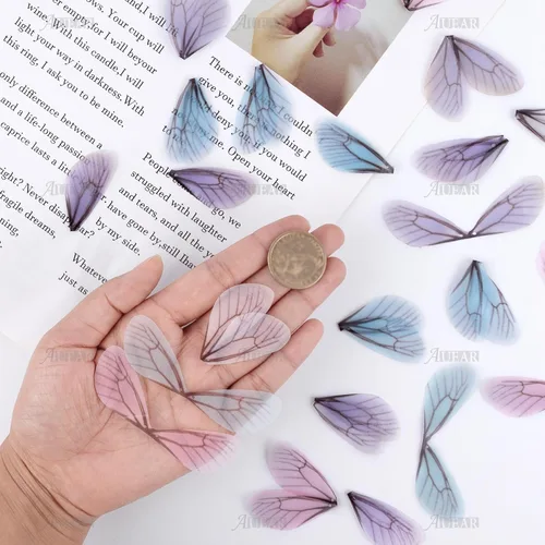 Vista 3 de AUEAR, Paquete de 50 dijes de ala de libélula para bricolaje, aretes, hallazgos, manualidades, clip para el cabello, Hilo