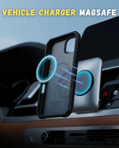 Vista 5 de CaseBorne Funda protectora compatible con iPhone 15, compatible con MagSafe, delgada pero resistente, con protector de pantalla de vidrio templado