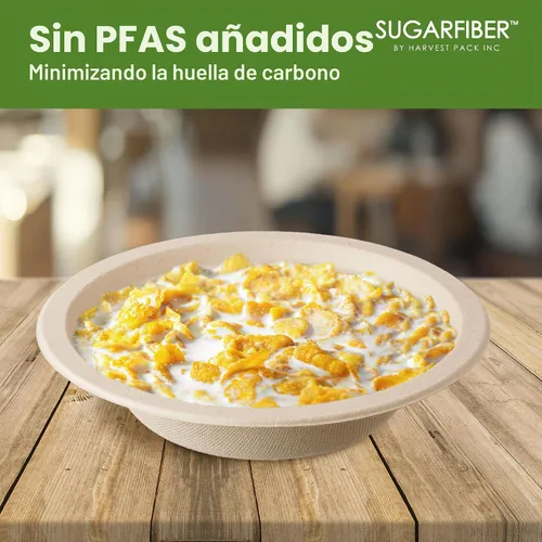 Vista 5 de Bagasse - Platos redondos desechables - Fibras naturales de caña de azúcar (bamboo), 12 pulgadas, producto biodegradable, ecológico, papel