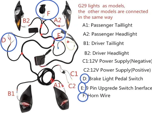 Vista 5 de Dr.Acces Kit de señal de giro para carrito de golf con interruptor de luz de freno de bocina, arnés de cableado de actualización de enchufe de 9