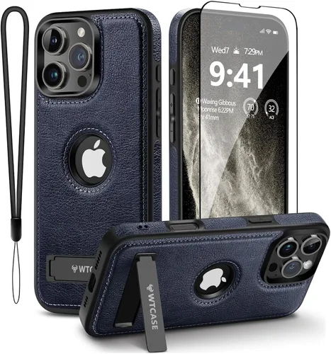 Vista 23 de WTCASE Funda magnética de cuero para iPhone 15, soporte invisible integrado [Compatible con Magsafe] Funda protectora delgada con soporte plegable
