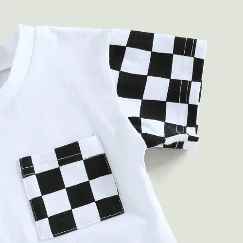 Vista 5 de AEEMCEM Conjunto de 2 piezas de camiseta de manga corta para bebé niño y niña, ropa de verano a cuadros