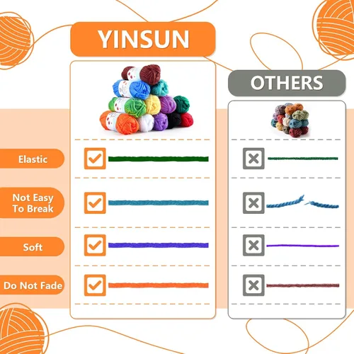 Vista 2 de Yinsun 12 madejas de hilo acrílico, 12 colores de hilo mini para crochet en masa para niños, punto y ganchillo para adultos (12 x 15 g)