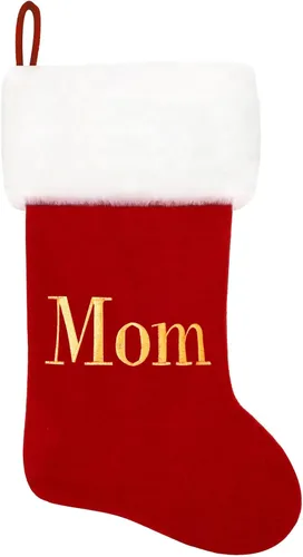 Vista 154 de Calcetines de Navidad bordados de 20 pulgadas con monograma, terciopelo negro con puño de felpa blanca supersuave, adornos clásicos para decoración