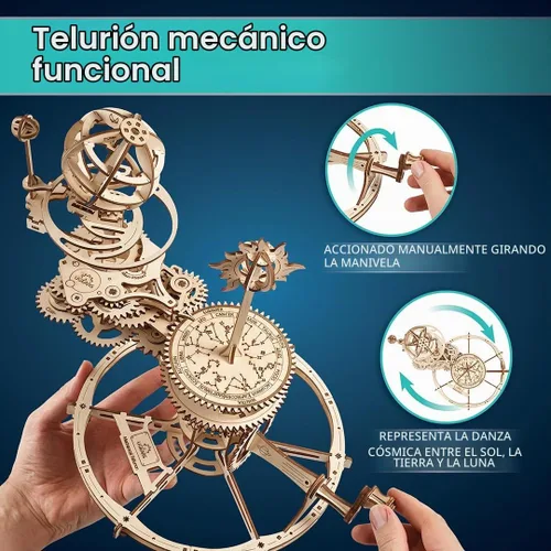 Vista 3 de UGEARS Rompecabezas mecánico Tellurion 3D - Rompecabezas de madera 3D para adultos, kit de maqueta del sistema solar, kits de modelo de madera