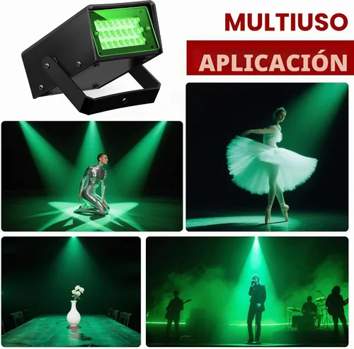 Vista 5 de Luces estroboscópicas LED verdes ajustables con control de velocidad para escenario, luces estroboscópicas de baile con 24 LED superbrillantes
