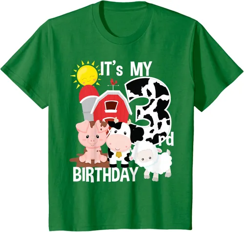 Vista 37 de Camiseta con diseño de animales de granja con texto en inglés "It's My 3rd Birthday" Negro