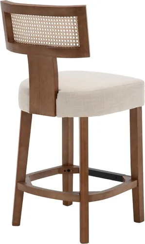Vista 7 de RIVOVA Taburete de bar de ratán de 26 pies, taburetes de cocina modernos con respaldo tejido de ratán natural, sillas tapizadas de lino de granja