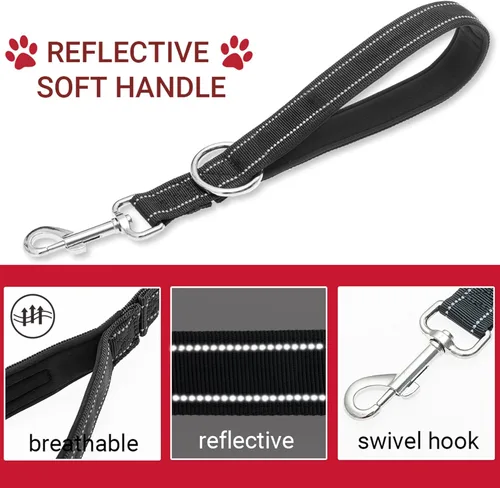 Vista 6 de Correa corta para perro, a prueba de mordidas, cable de amarre para perro de 5 pies con mango acolchado suave reflectante para entrenamiento