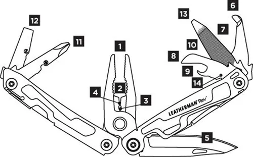 Vista 2 de LEATHERMAN, Rev Multiherramienta de tamaño de bolsillo con abridor de paquetes y destornilladores, acero inoxidable con funda de nailon Acero