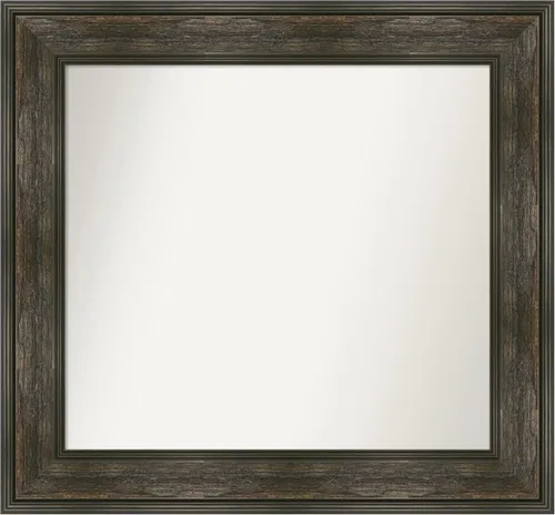 Vista 173 de Amanti Art Espejo de baño marrón para sobre fregadero, 26 x 26 pulgadas, espejo de tocador cuadrado marrón rústico Alexandria, marco de madera