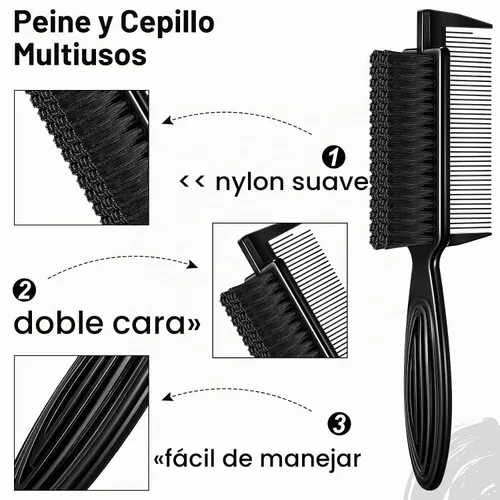 Vista 3 de Rozer 4 piezas de cepillo de peluquero 2 en 1 peine para limpieza de cortaúñas – Herramienta de cepillo de pelo de grado barbero para peluqueros