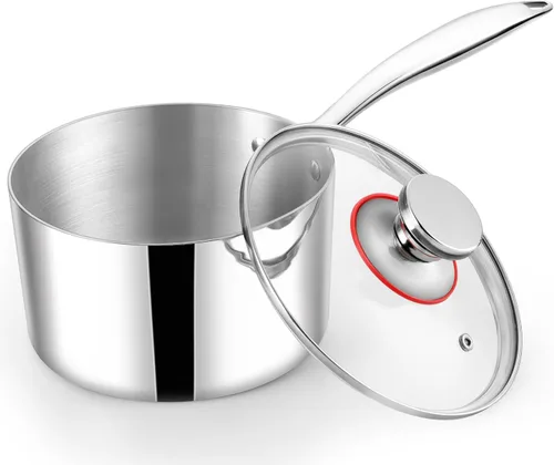 Vista 9 de TeamFar Cacerola de 1 cuarto de galón con tapa, olla de cocina pequeña de acero inoxidable con mango ergonómico, para inducción, gas, electricidad
