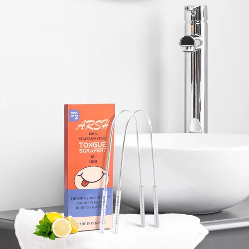 Vista 5 de Arsh - Raspador de lengua para adultos, limpiador de lengua de acero inoxidable para cuidado bucal e higiene, limpiador de lengua para hombres