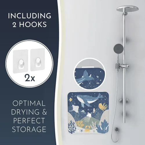 Vista 3 de Homerella Tapete de ducha antideslizante de 21 x 21 pulgadas y tapete de baño antideslizante de 40 x 16 para niños, 2 ganchos incluidos, lavable a