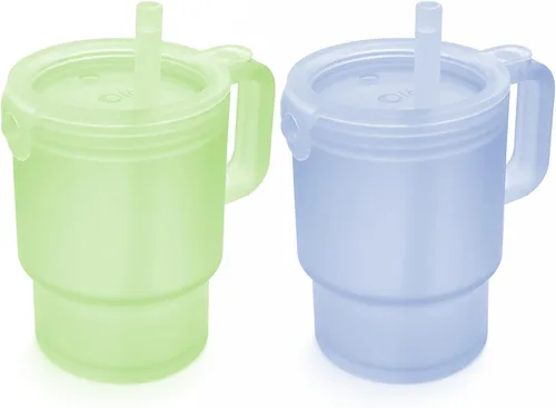 Vista 11 de Olababy Vaso de silicona para niños pequeños con asa y pajita, arándano, 11 Azul (Arándano)