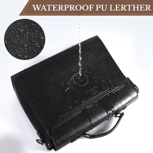 Vista 4 de Bolsa de mensajero de cuero para hombres y mujeres, 15.6 pulgadas, impermeable, de cuero vintage, maletín para laptop, bolso de hombro grande, bolsa