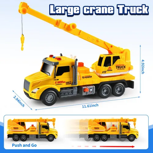 Vista 5 de Camión grúa de juguete para niños de 3 a 7 años, juguetes para niños vehículo de construcción impulsado por fricción con brazo extensible, grúa