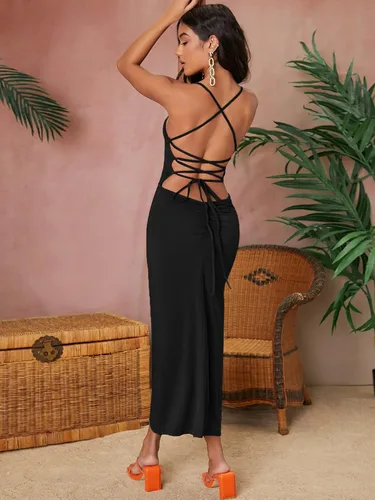Vista 2 de Verdusa Vestido largo de tirantes con tirantes y espalda descubierta para mujer
