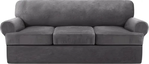 Vista 20 de NA Funda de terciopelo para sofá con cojín en T, 4 piezas, fundas de sofá suaves para sofá, fundas protectoras de muebles con 3 asientos Marfil