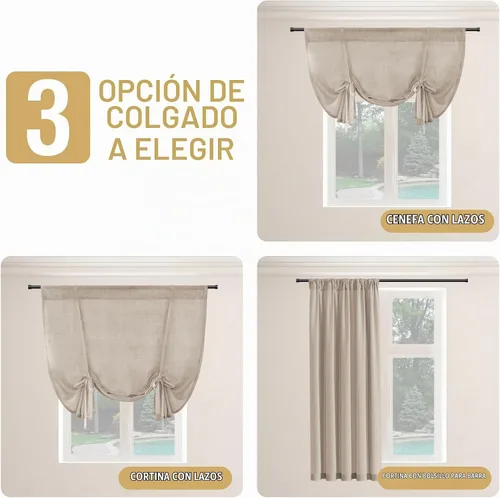 Vista 3 de H.VERSAILTEX Cortinas de lino con lazos de 63 pulgadas de largo, cortina de privacidad texturizada de lino natural, múltiples formas de colgar Angora