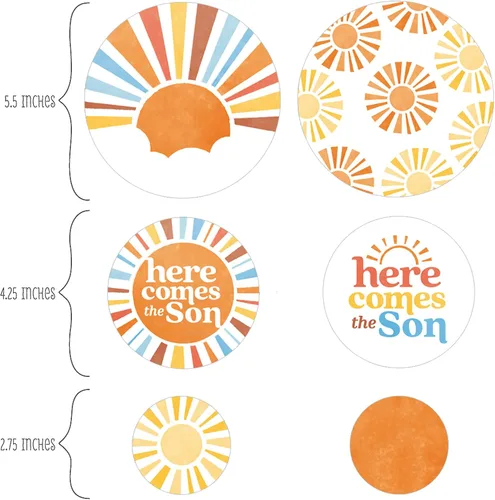 Vista 2 de Big Dot of Happiness Here Comes The Son - Decoración de baby shower, confeti circular gigante bohemio para niños, decoraciones retro para fiesta