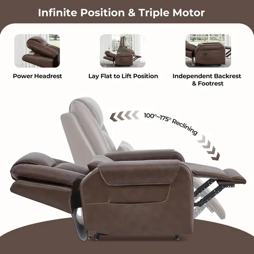 Vista 4 de CHITA Silla reclinable eléctrica para personas mayores con masaje y calor, silla reclinable grande de piel auténtica con soportes para tazas