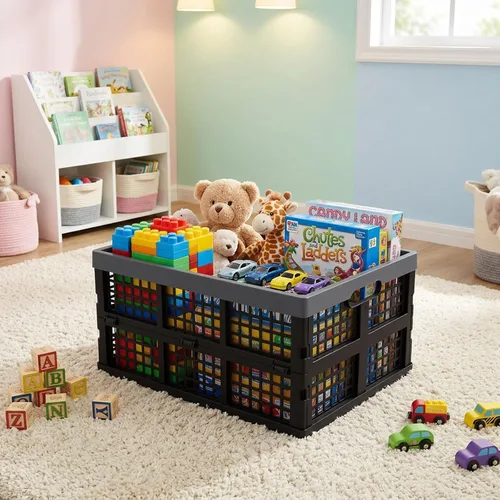 Vista 8 de Paquete de 3 cajas plegables de 32 L, cajas de almacenamiento plegables de plástico