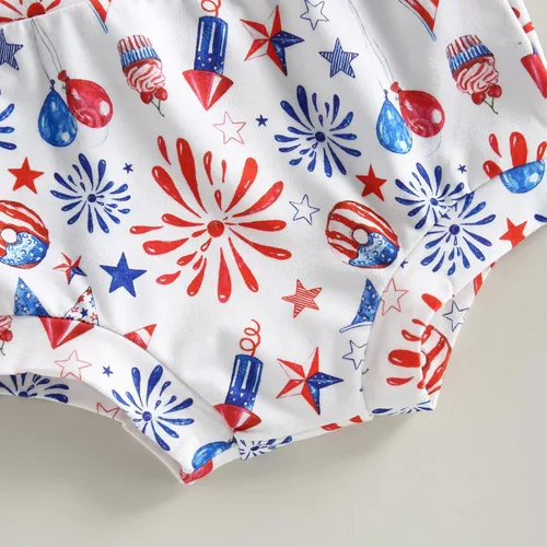 Vista 6 de Conjunto de ropa para bebÃ© niÃ±a del 4 de julio, camisa con flecos, blusa con borlas y diadema corta