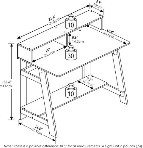 Vista 3 de Furinno Simplistic - Escritorio de 32 pulgadas de ancho, escritorio para Pino ámbar