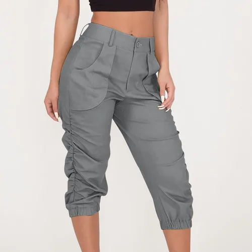 Vista 2 de Pantalones cargo a media pantorrilla para mujer, pantalones capri de verano casuales ajustados para senderismo, pantalones deportivos suaves
