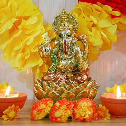 Vista 3 de Figura de ídolo hindú de resina de 6.3 pulgadas de alto, estatua de ídolo, elefante, Dios Ganpati, para el hogar, templo, mandir, altar, santuario