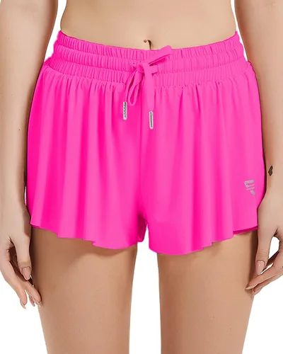 Vista 3 de Allonly Pantalones cortos fluidos para mujer, pantalones cortos de mariposa, pantalones cortos de flujo de fitness, correr, entrenamiento, yoga