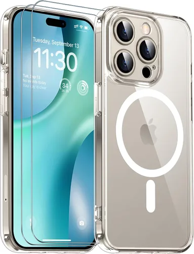 Vista 180 de SPIDERCASE Funda magnética translúcida diseñada para iPhone 11, con 2 protectores de pantalla de vidrio templado, antihuellas, para iPhone 11 de 6.1