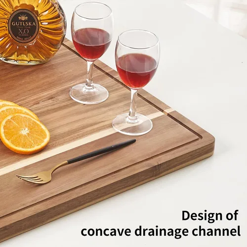 Vista 5 de Tabla de cortar extragrande de madera de acacia con asas, bloque de cortar de cocina con ranura para jugo, tabla de bloque de carnicero, tabla
