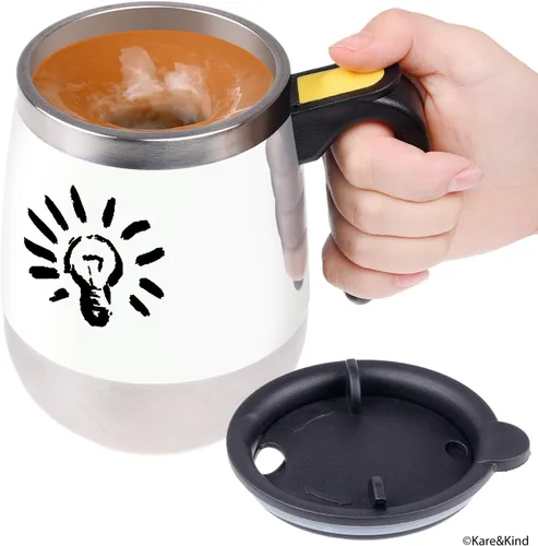 Vista 8 de Taza de café autoagitable – Taza de acero inoxidable de mezcla automática – Para remover tu café, té, chocolate caliente, leche, batido