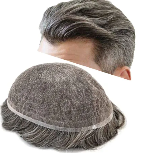 Vista 53 de PUNRU HAIR Completo Swiss Lace Toupee para hombres Sistema de cabello humano real Sistema de reemplazo de cabello humano para hombre Toupee