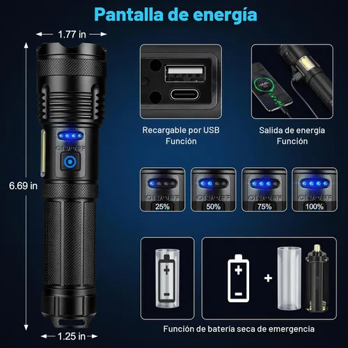 Vista 6 de KINGCAESAR - Linternas de 90,000 lúmenes altos, paquete de 2, linterna recargable ultra brillante con 7 modos de luz, luz LED con alta potencia