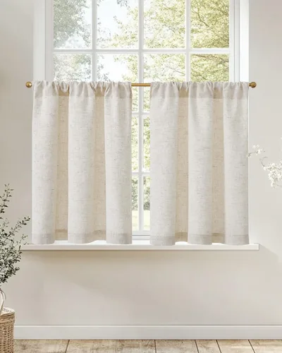 Vista 16 de Jinchan - Cortinas de cocina de lino rústico beige con bolsillo para barra, 26 x 36 pulgadas, 2 paneles