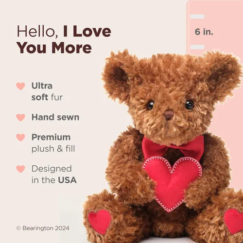 Vista 2 de Bearington I Love You More Oso de San Valentín - Oso de peluche de San Valentín suave y tierno de 6" con pelaje esponjoso - Adorable oso de peluche