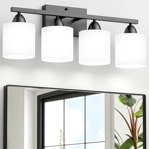 Vista 11 de Luces de baño negras sobre espejo, lámpara de tocador anti-óxido para baño, moderna lámpara de pared de 2 luces para sala de estar, base estándar