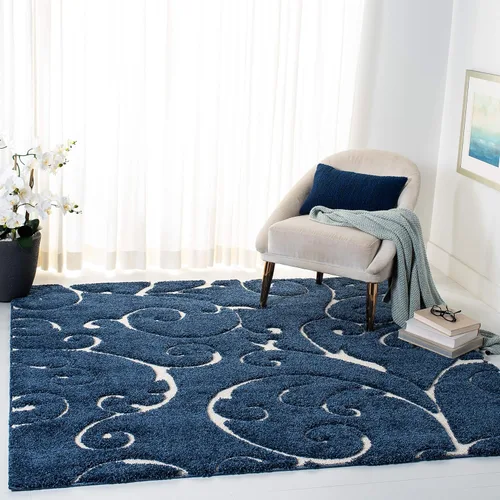 Vista 12 de SAFAVIEH Florida Shag Collection - Alfombra decorativa, 2 x 3 pies, color crema y beige, diseño de volutas, no desprende pelusa y fácil de limpiar