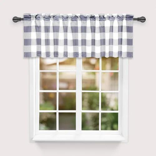 Vista 13 de Simple Deluxe 2 cortinas de cocina a cuadros de búfalo, cortinas cortas a cuadros para ventanas de media cafetería, 26 pulgadas de ancho x 36 Negro